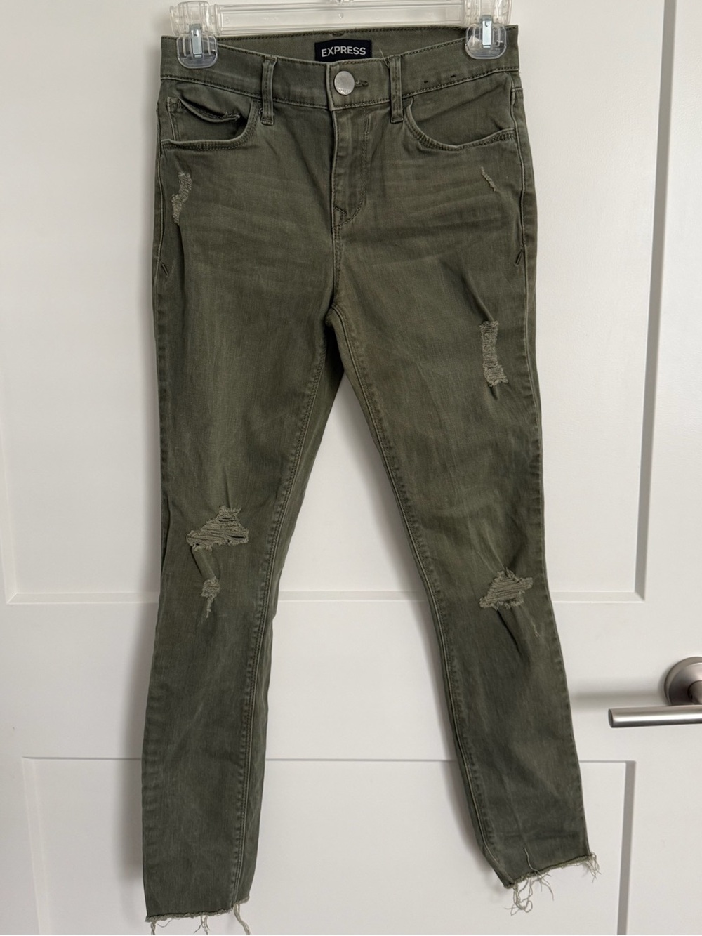 Express Olive Green Distressed Skinny Ankle Legging